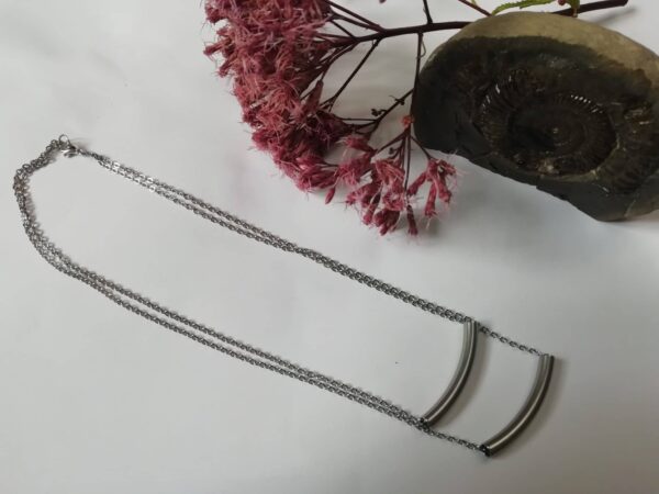 Stainless steel necklace, two chain necklace, funky necklace, tube necklace, tube bead necklace - product image 3