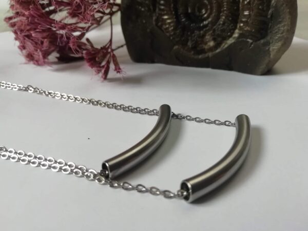 Stainless steel necklace, two chain necklace, funky necklace, tube necklace, tube bead necklace - product image 2