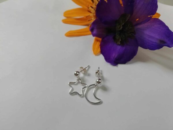 Dainty star earrings, crescent moon earrings, silver earrings lightweight, mismatched earrings - product image 3