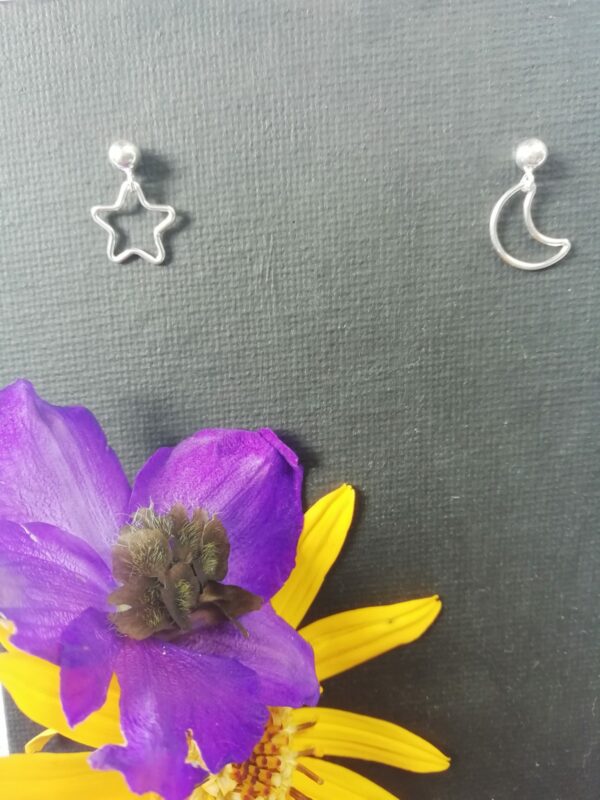 Dainty star earrings, crescent moon earrings, silver earrings lightweight, mismatched earrings - product image 2