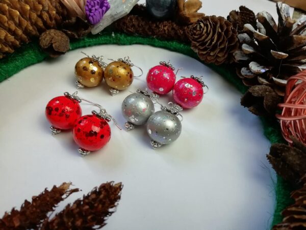 Christmas earrings, sparkly Christmas earrings, festive earrings, Christmas ball ball earrings - main product image