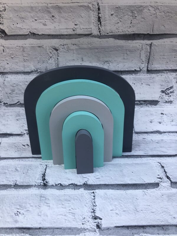 Freestanding Handmade Mint Green & Grey Stacking Rainbow Nursery Room Decor - product image 3