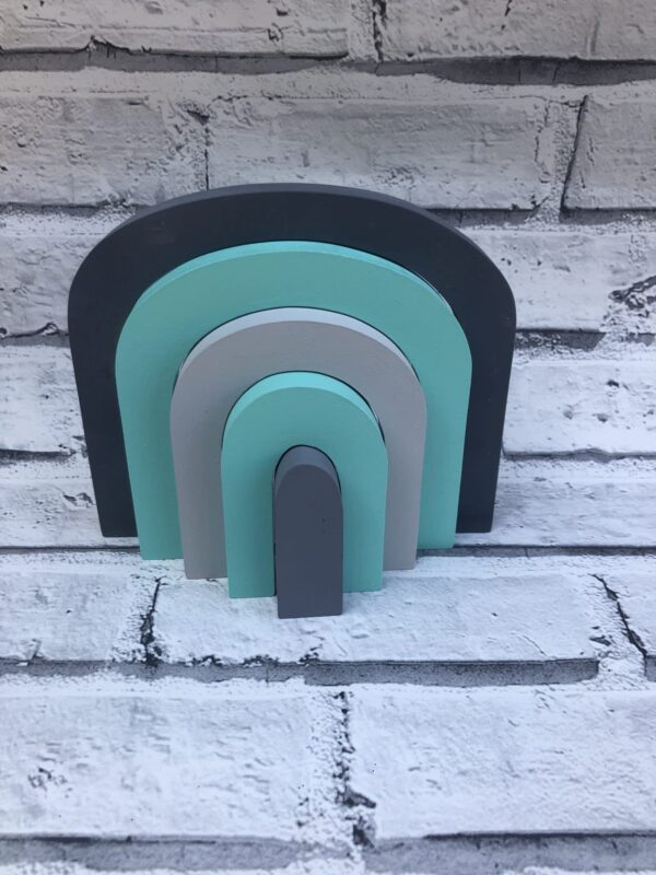 Freestanding Handmade Mint Green & Grey Stacking Rainbow Nursery Room Decor - product image 4