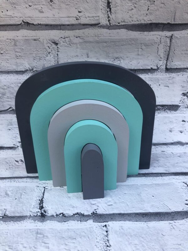 Freestanding Handmade Mint Green & Grey Stacking Rainbow Nursery Room Decor - main product image