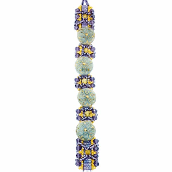 Purple, Grey and Gold Art Deco Glass Button, Crystal & Bead Bracelet - product image 3