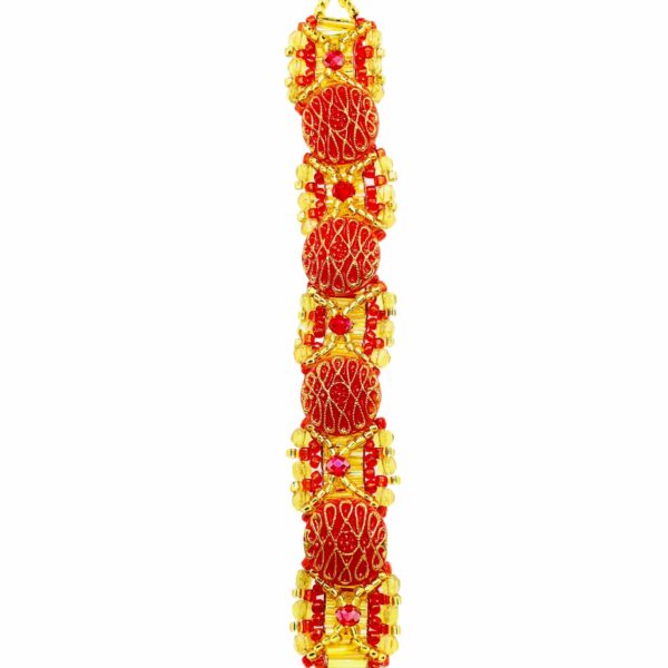 Red and Gold Art Deco Glass Button, Crystal & Bead Bracelet - product image 3