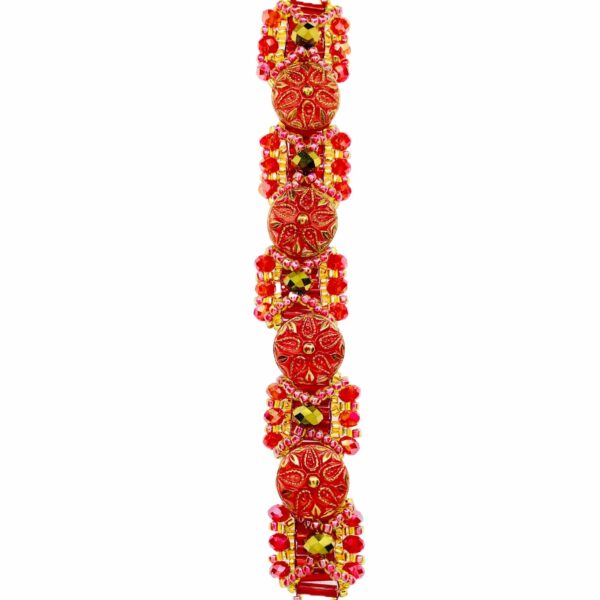 Red and Gold Art Deco Glass Button, Crystal & Bead Bracelet - product image 3