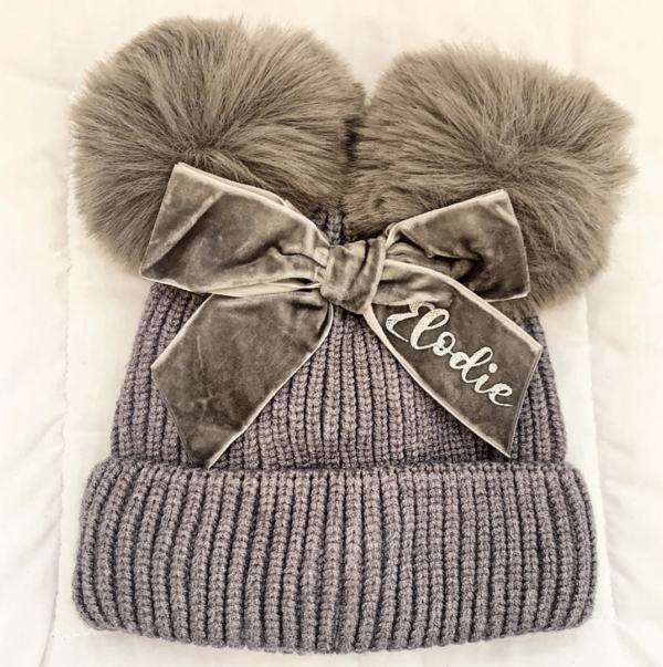 Personalised Double Pom Pom Bow childrens hat - product image 2