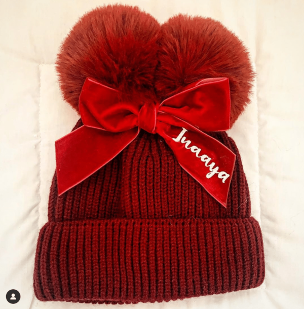 Personalised Double Pom Pom Bow childrens hat - product image 3