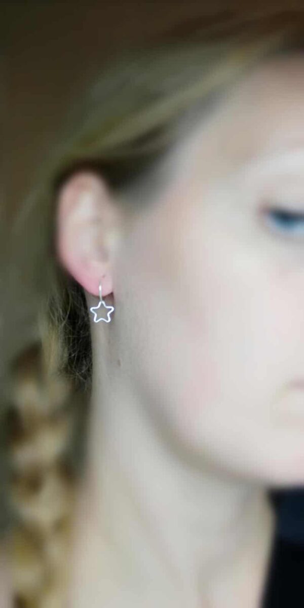 Sterling silver mini hoops with star charms - product image 2