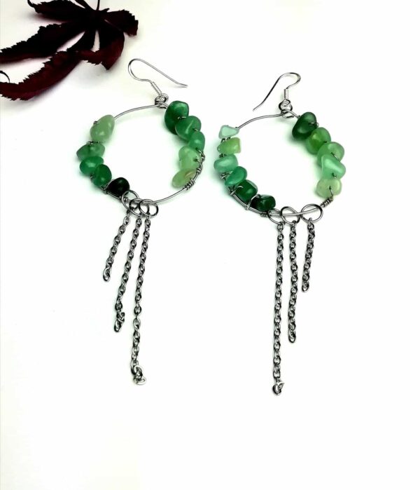 Statement earrings, large dangle earrings, green aventurine dangle earrings - main product image