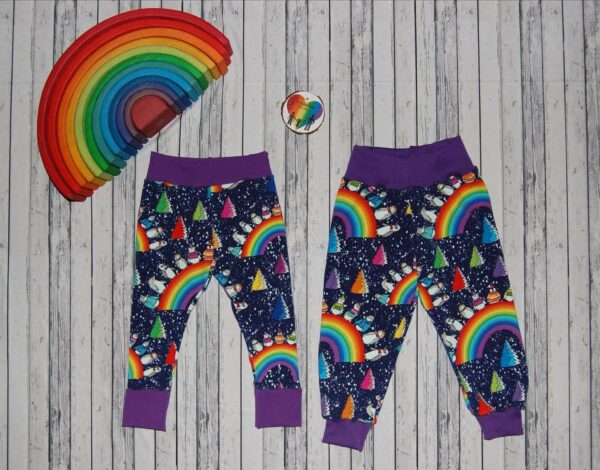 Rainbow Penguin Winter French Terry Comfy Trousers. Size 3-4 years - product image 3