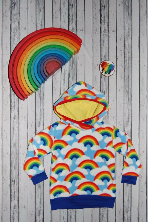 Rainbow Fleece Warm Hooded Top. (Ready made). Size 3 years - main product image