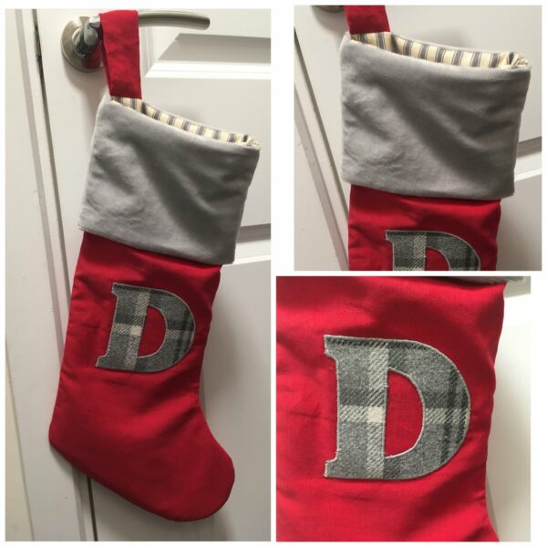 Personalised Red/Grey Tartan Initial Christmas Stocking - main product image