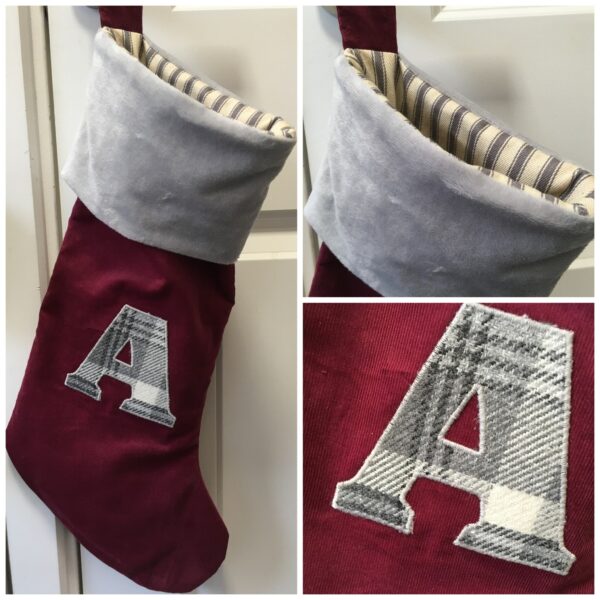 Personalised Berry/Grey Tartan Initial Christmas Stocking - main product image