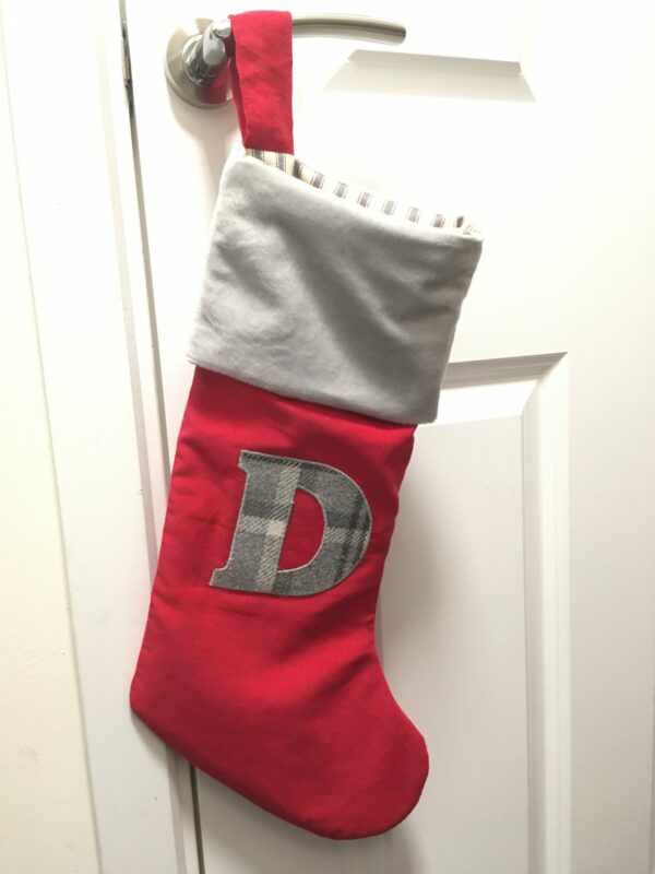 Personalised Red/Grey Tartan Initial Christmas Stocking - product image 2