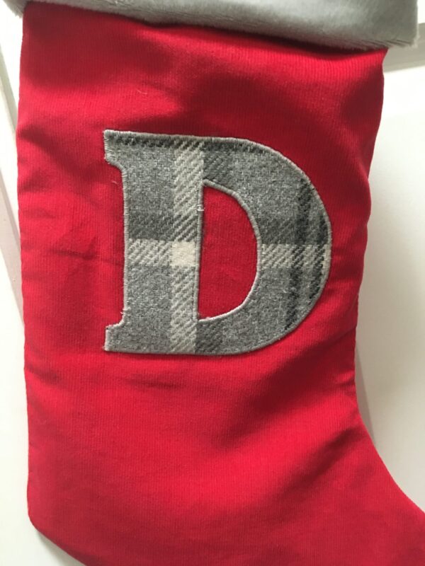 Personalised Red/Grey Tartan Initial Christmas Stocking - product image 3