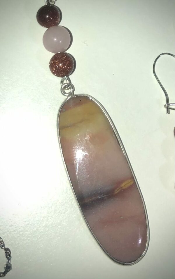 Mookaite, Goldstone & Cherry Blossom Jasper pendant and earrings set in Sterling Silver 16” chain - product image 3