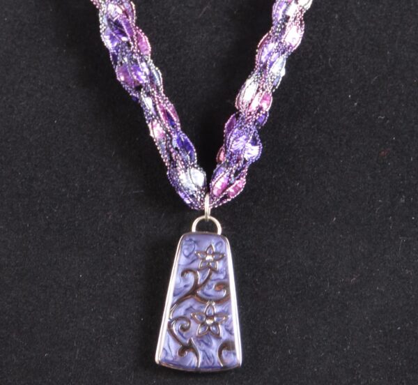 Purple and silver necklace with floral pendant - main product image