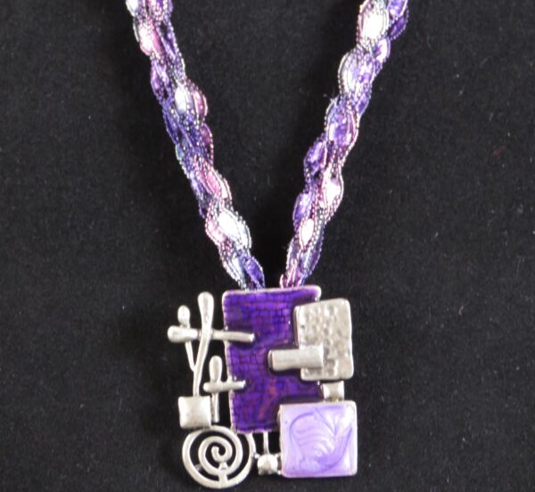 Purple and Silver necklace with abstract pendant - main product image