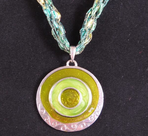 Green necklace with green and silver pendant - main product image