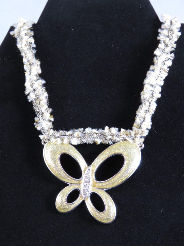 White, Silver and yellow gold butterfly necklace - main product image