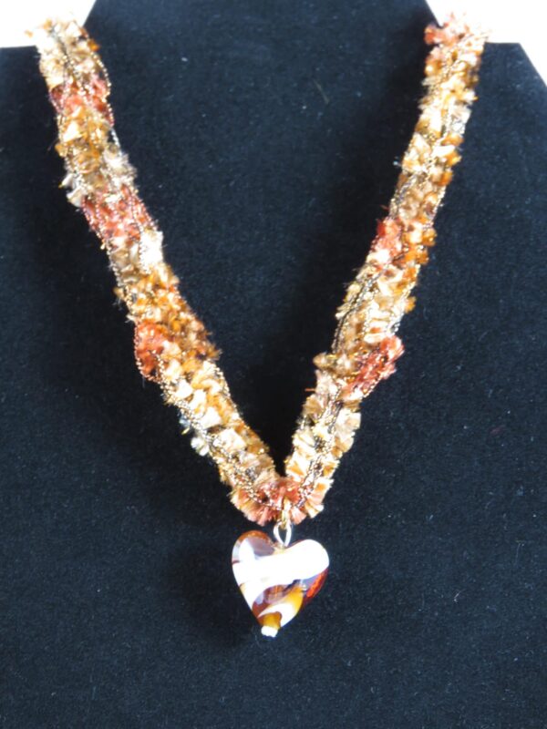 Russet necklace with russet and white heart-shaped pendant - main product image