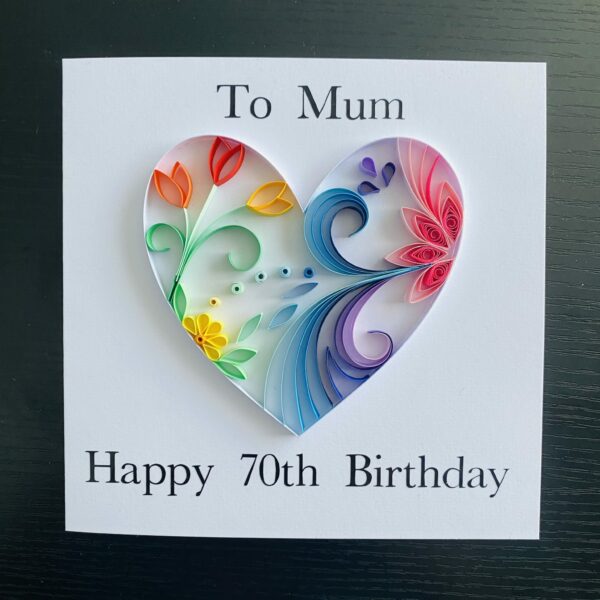 Personalised Quilled Rainbow Heart Card – wedding, anniversary, Valentine’s day - product image 2