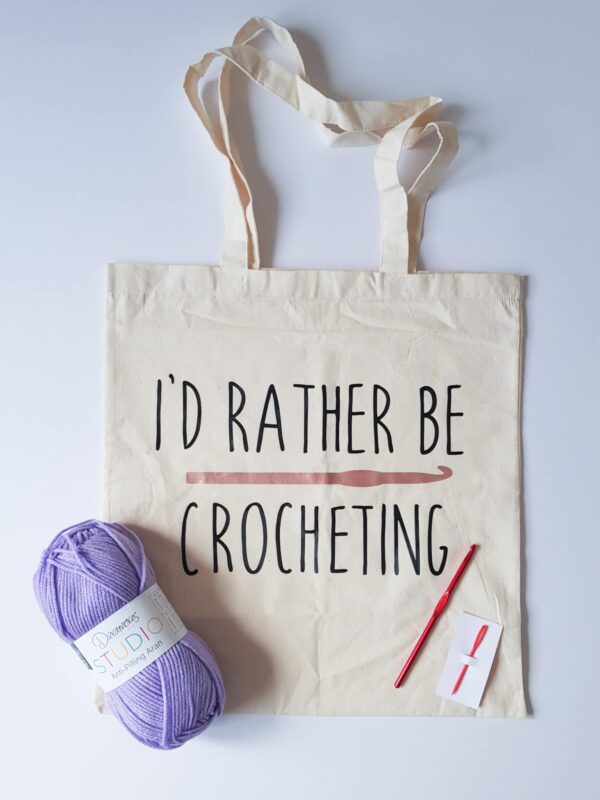 Crochet Tote Bag, I’d Rather Be Crocheting Crochet Themed Tote Bag, Crochet Bag, Crochet Accessorie - product image 2