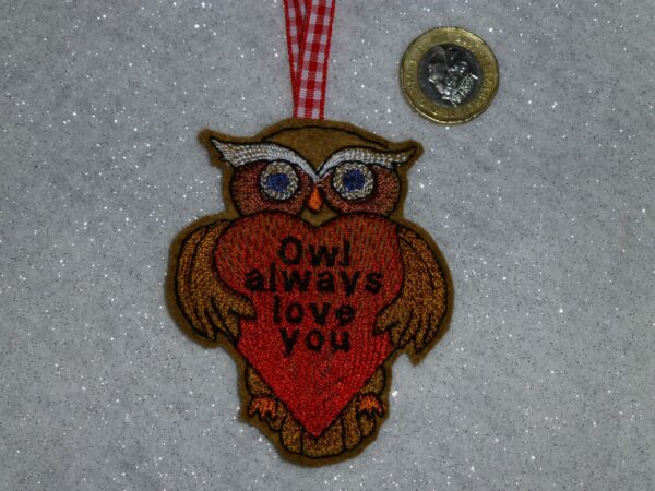 Valentine Owl hugging heart hanging decoration - main product image