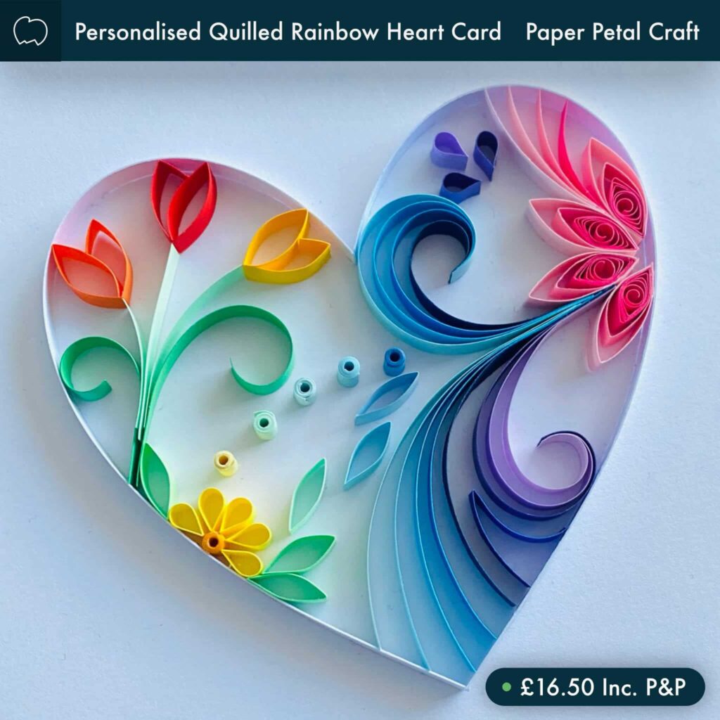 Personalised Quilled Rainbow Heart Card