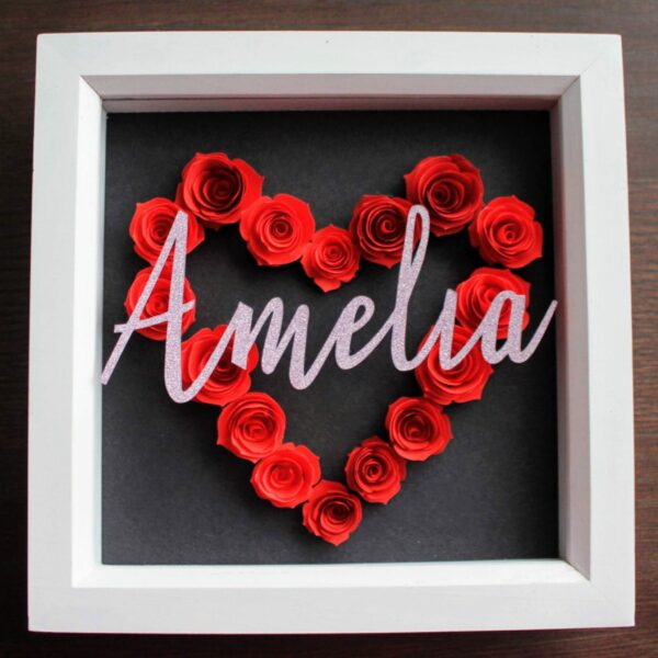 Personalised Red Rose Heart in White Box Frame - main product image