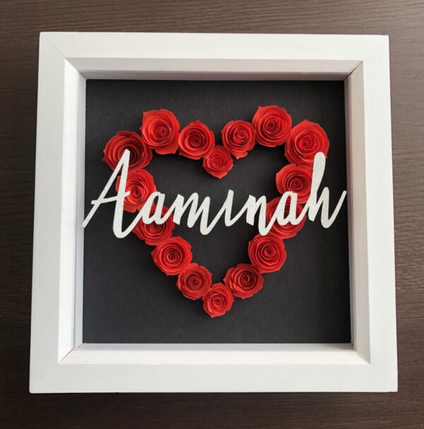 Personalised Red Rose Heart in White Box Frame - product image 3