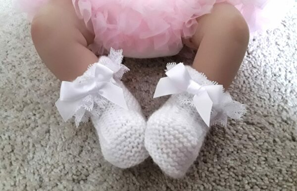 White knitted baby booties - main product image