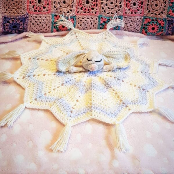 Sleepy bunny Baby Comforter – handmade – crocheted - main product image