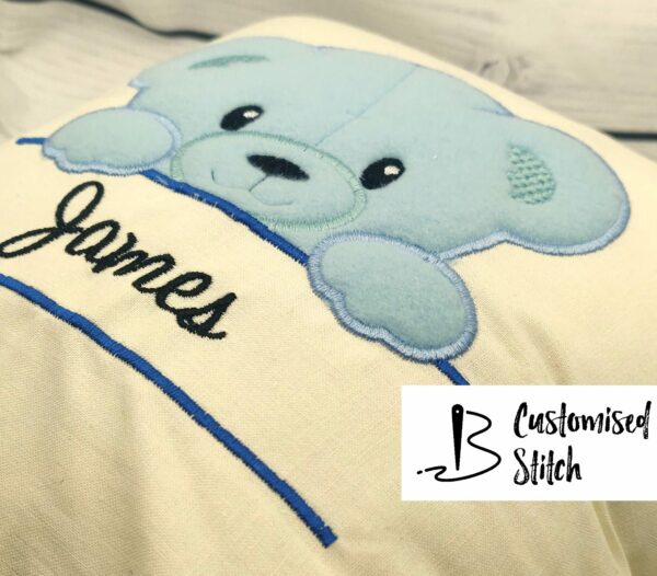 Baby Boy Teddy Bear Embroidered Cushion - product image 2