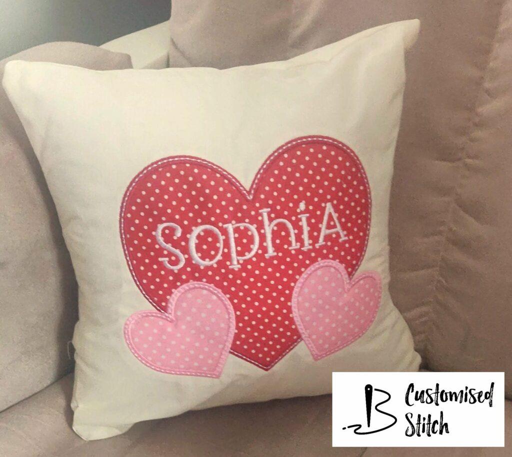 Personalised Embroidered Love Hearts Cushion