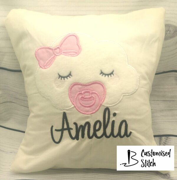 Personalised Embroidered Baby Girl Cloud Cushion - main product image