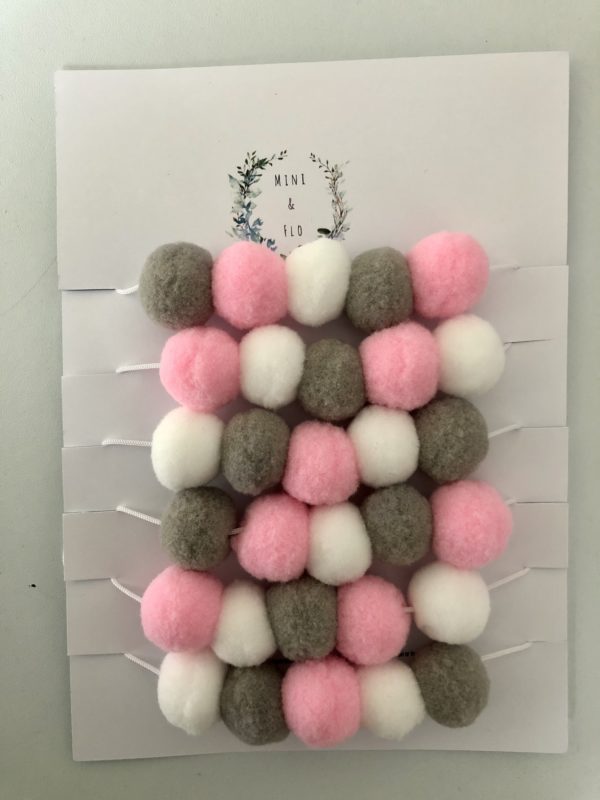 Pink Grey White Pom Pom Garland - main product image