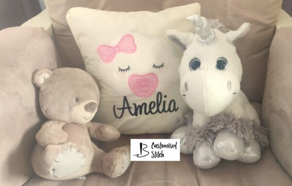 Personalised Embroidered Baby Girl Cloud Cushion - product image 4