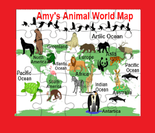 Personalised Animal World Map 80+ Piece Jigsaw Puzzles - main product image