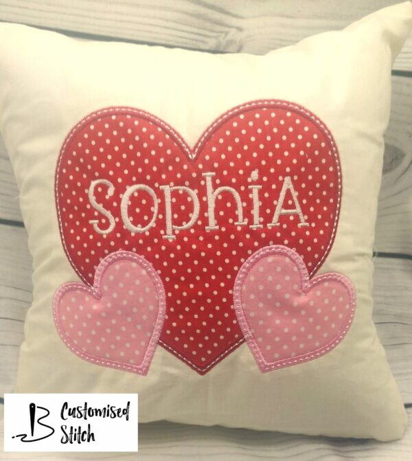 Personalised Embroidered Love Hearts Cushion - product image 2