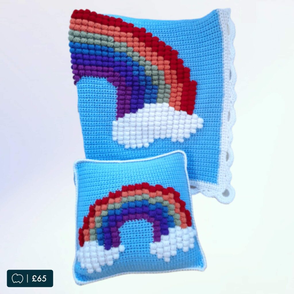 Rainbow Puff Blanket and Pillow Matching Set