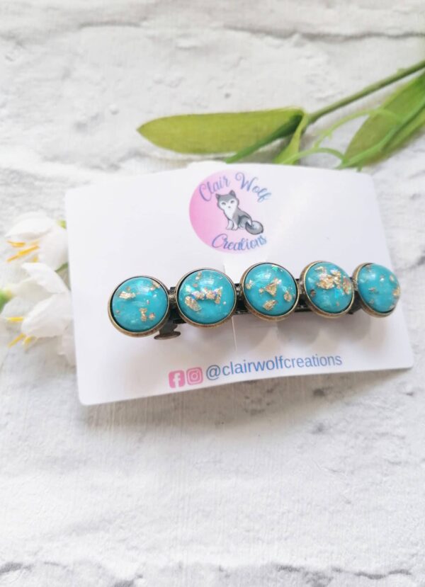 Light blue gold foil cabochon hair barrette - product image 2