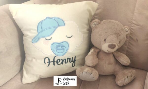 Personalised Embroidered Baby Boy Cloud Cushion - product image 4