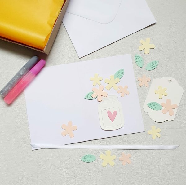 Card & Gift Tag Making Kit – Jar of Flowers in Yellow & Orange - main product image