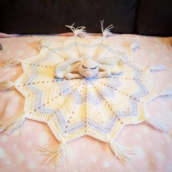 Sleepy bunny Baby Comforter – handmade – crocheted - product image 2