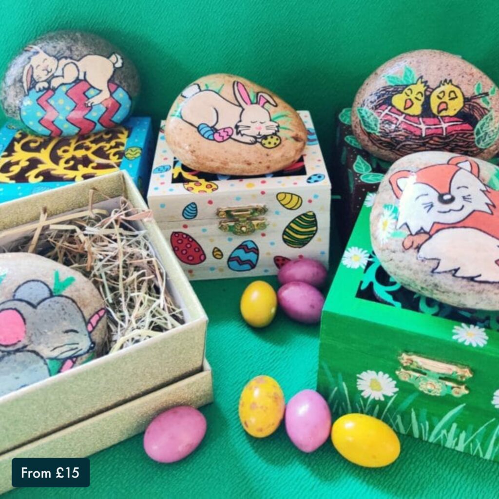 Easter Painted Rock Pebble Pet with their own home