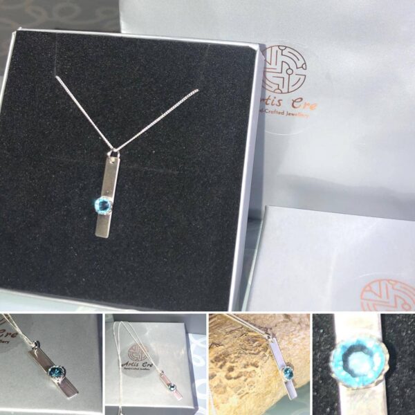 Sterling silver bar pendant with Aquamarine Swarovski Crystal 18” sterling silver chain - main product image