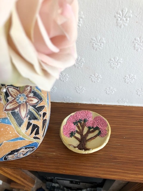Handmade clay ‘Blossom Pink Tree’ bowl, Candle Holder/Jewellery Organiser - product image 2